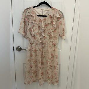 Pale Pink and Floral Dress with Ruffle Details, Sz M